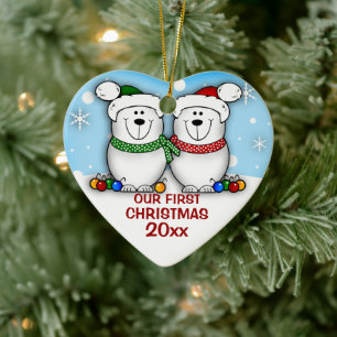 Eerste kerstsieraad met poolse Beer Keramisch Ornament