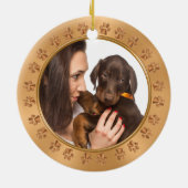 Eerste kerstsiertekst van de hond en 2 foto's keramisch ornament (Achterkant)