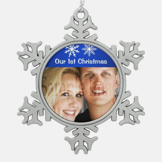 Eerste kerstsneeuwvlokken feestdagen tin sneeuwvlok ornament (Voorkant)