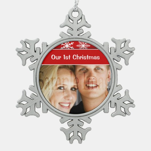 Eerste kerstsneeuwvlokken feestdagen tin sneeuwvlok ornament (Voorkant)