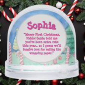 Eerste Kerstsnoep Cane Foto Sneeuw Wereldbol Sneeuwbol