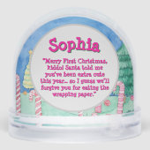 Eerste Kerstsnoep Cane Foto Sneeuw Wereldbol Sneeuwbol (Achterkant)