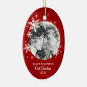 Eerste kerstsnowflakes Fotoversiering Keramisch Ornament (Rechts)