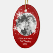 Eerste kerstsnowflakes Fotoversiering Keramisch Ornament (Links)