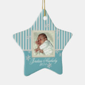 Eerste Kerstster en Sneeuwvlokken Lichtblauw Keramisch Ornament (Rechts)