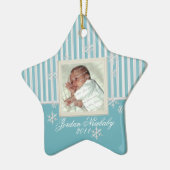 Eerste Kerstster en Sneeuwvlokken Lichtblauw Keramisch Ornament (Links)