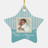 Eerste Kerstster en Sneeuwvlokken Lichtblauw Keramisch Ornament (Achterkant)