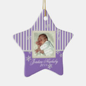 Eerste kerstster en sneeuwvlokken Paarse Keramisch Ornament (Rechts)