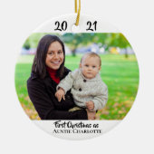 Eerste kersttante 2 Foto 2 met modern script Keramisch Ornament (Voorkant)