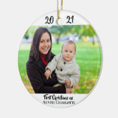 Eerste kersttante 2 Foto 2 met modern script Keramisch Ornament (Links)