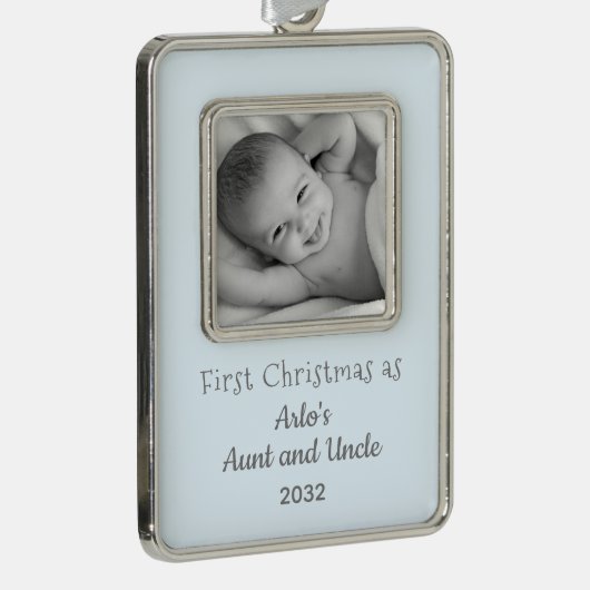 Eerste Kersttante Oom van Nephew-naam Foto Verzilverd Omlijst Ornament (Rechts)
