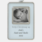 Eerste Kersttante Oom van Nephew-naam Foto Verzilverd Omlijst Ornament (Voorkant)