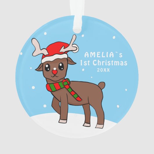 Eerste kersttekening van Cute Deer Baby Ornament (achterkant)