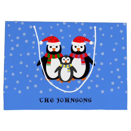 Eerste kersttekst pinguïnblauw groot cadeauzakje (Achterkant)