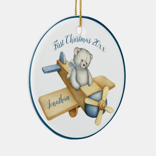 Eerste kersttong Blue Waterverf Beer Keramisch Ornament (Rechts)