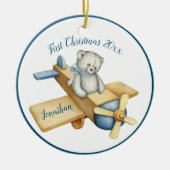 Eerste kersttong Blue Waterverf Beer Keramisch Ornament (Voorkant)