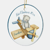 Eerste kersttong Blue Waterverf Beer Keramisch Ornament (Links)