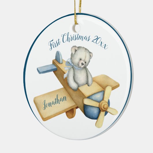 Eerste kersttong Blue Waterverf Beer Keramisch Ornament (Links)