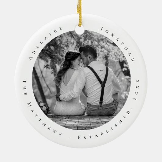 Eerste kersttrouwdag Datum van Pas getrouwd vastge Keramisch Ornament (Achterkant)