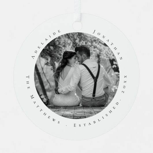 Eerste kersttrouwdag Datum van Pas getrouwd vastge Metalen Ornament (Voorkant)