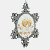 Eerste kersttwitje tweins tin sneeuwvlok ornament (Links)