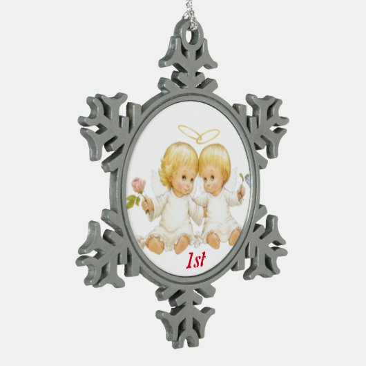 Eerste kersttwitje tweins tin sneeuwvlok ornament (Links)