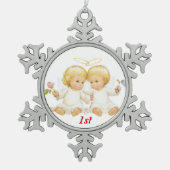 Eerste kersttwitje tweins tin sneeuwvlok ornament (Voorkant)
