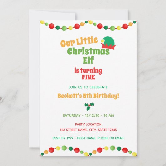 Eerste kerstuitnodiging Elf Birthday Kaart (Voorkant)