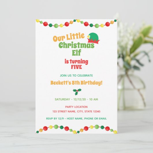 Eerste kerstuitnodiging Elf Birthday Kaart (Staand voorkant)