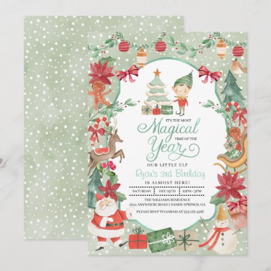 Eerste kerstuitnodiging Elf Birthday Kaart (Voorkant / Achterkant)