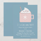 Eerste kerstuitnodiging voor blauwe roze cacao kaart (Voorkant / Achterkant)
