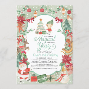 Eerste kerstuitnodiging voor Elf Birthday Kaart