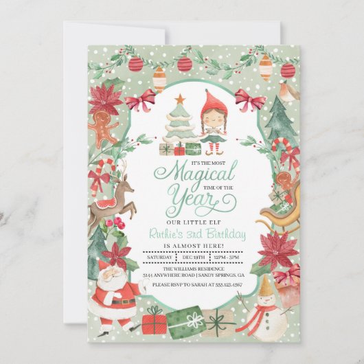 Eerste kerstuitnodiging voor Elf Birthday Kaart (Voorkant)