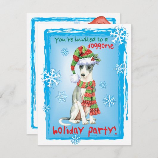 Eerste kerstuitnodiging voor Italiaans Greyhound H Feestdagenkaart (Voorkant / Achterkant)