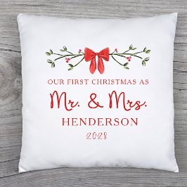 Eerste Kerstvakantie Mr & Mrs Custom Pas getrouwd  Kussen