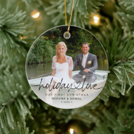Eerste kerstvakantieliefde 2 foto's keramisch ornament