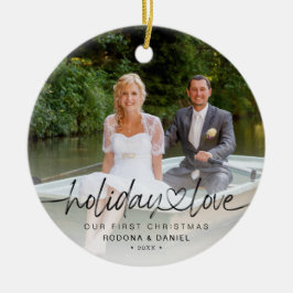Eerste kerstvakantieliefde 2 foto's keramisch ornament