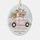 Eerste kerstvakantiewagen keramisch ornament (Rechts)