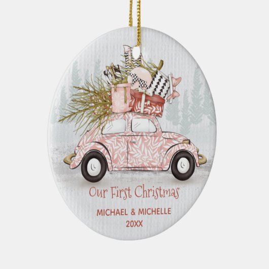 Eerste kerstvakantiewagen keramisch ornament (Rechts)