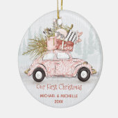 Eerste kerstvakantiewagen keramisch ornament (Links)