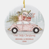 Eerste kerstvakantiewagen keramisch ornament (Achterkant)