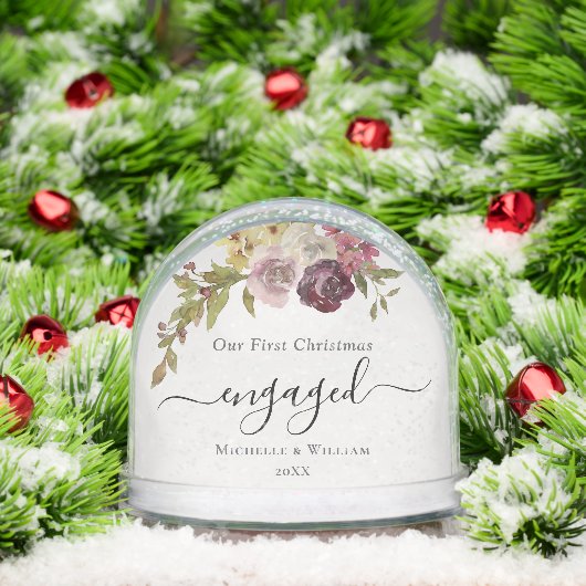 Eerste kerstverloofde bloemenmonogram foto sneeuwbol (Kerstmis)