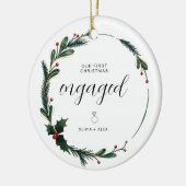 Eerste kerstverloofde gepersonaliseerde paar cadea keramisch ornament (Links)
