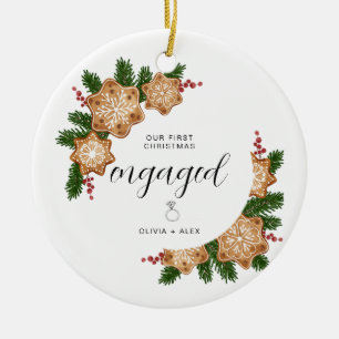 Eerste kerstverloofde gepersonaliseerde paar cadea keramisch ornament