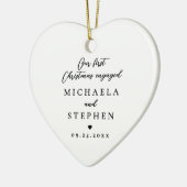 Eerste kerstverloofde minimalistische foto hart keramisch ornament (Links)