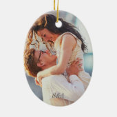 Eerste Kerstverloving Trouwen Foto 2025 Keramisch Ornament (Achterkant)