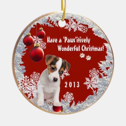 Eerste kerstversie Twee met deze Jack Russell Keramisch Ornament (Voorkant)
