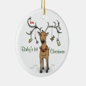 Eerste kerstversiering baby - rendierfoto keramisch ornament (Rechts)