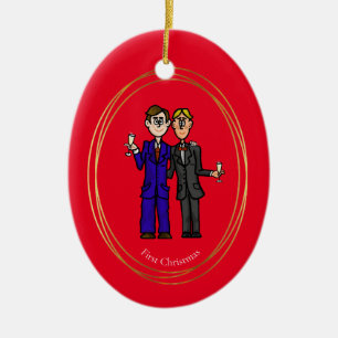 Eerste kerstversiering met Gay Couple Keramisch Ornament