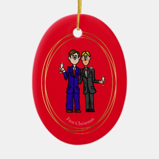 Eerste kerstversiering met Gay Couple Keramisch Ornament (Voorkant)